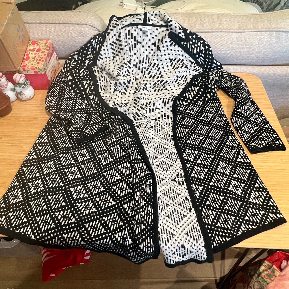 Bar III Black White Open Front Geometric Knit Sweater Size Large